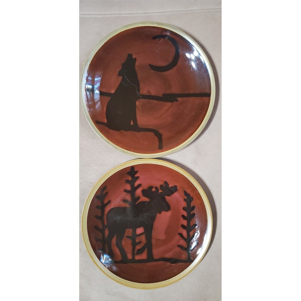 Mesa Internantional Stoneware Wilderness Plates Set of 2 Wolf Moon Moose